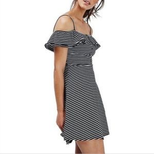 Topshop Cold Shoulder Bardot Striped Dress